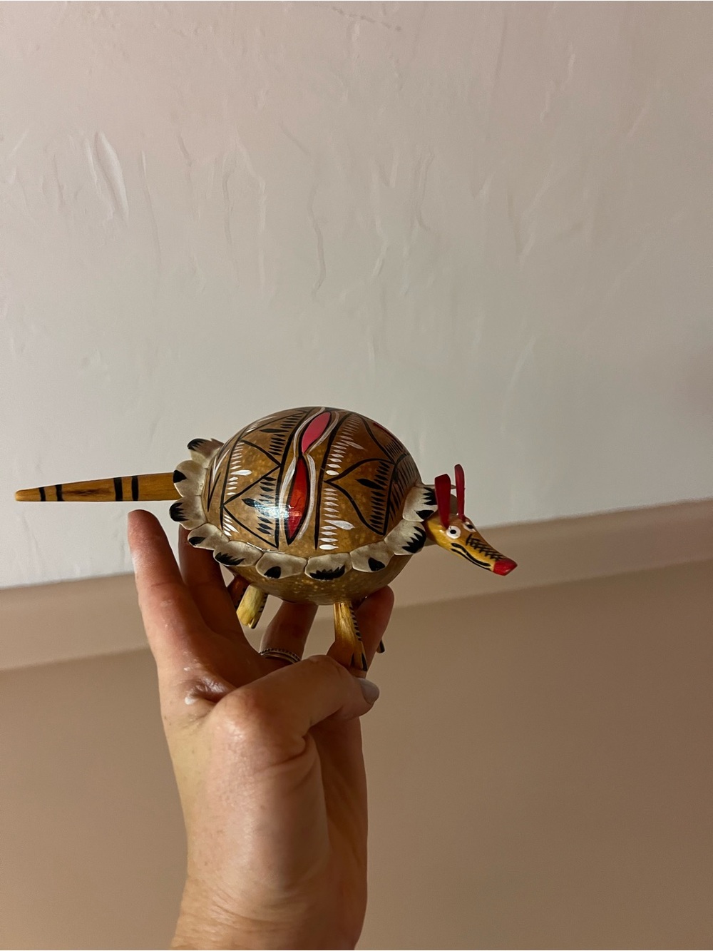 Mexican Hand-Painted Armadillo Figurine in Brown and Red - Picture 5 of 5